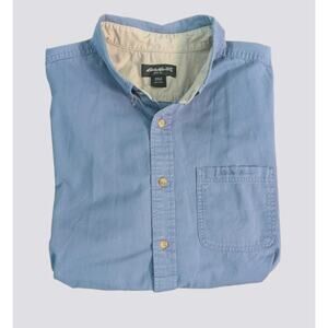 EDDIE BAUER Short Sleeve Button Down Light Blue Shirt Size XXL | 100% Cotton
